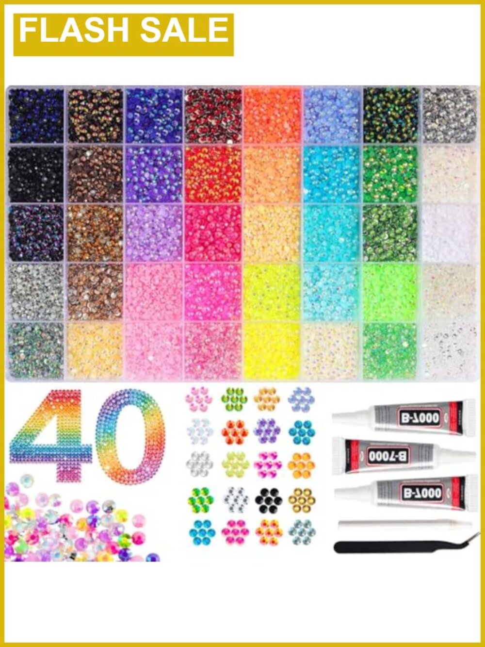 50000Pcs 40 Colors Resin Rhinestones Bedazzling Kit with Glue